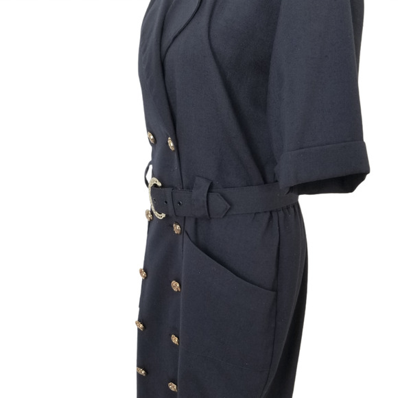 VLP Vintage 90's Blue short Sleeve Double Button Dress - Size 12 - Picture 3 of 5